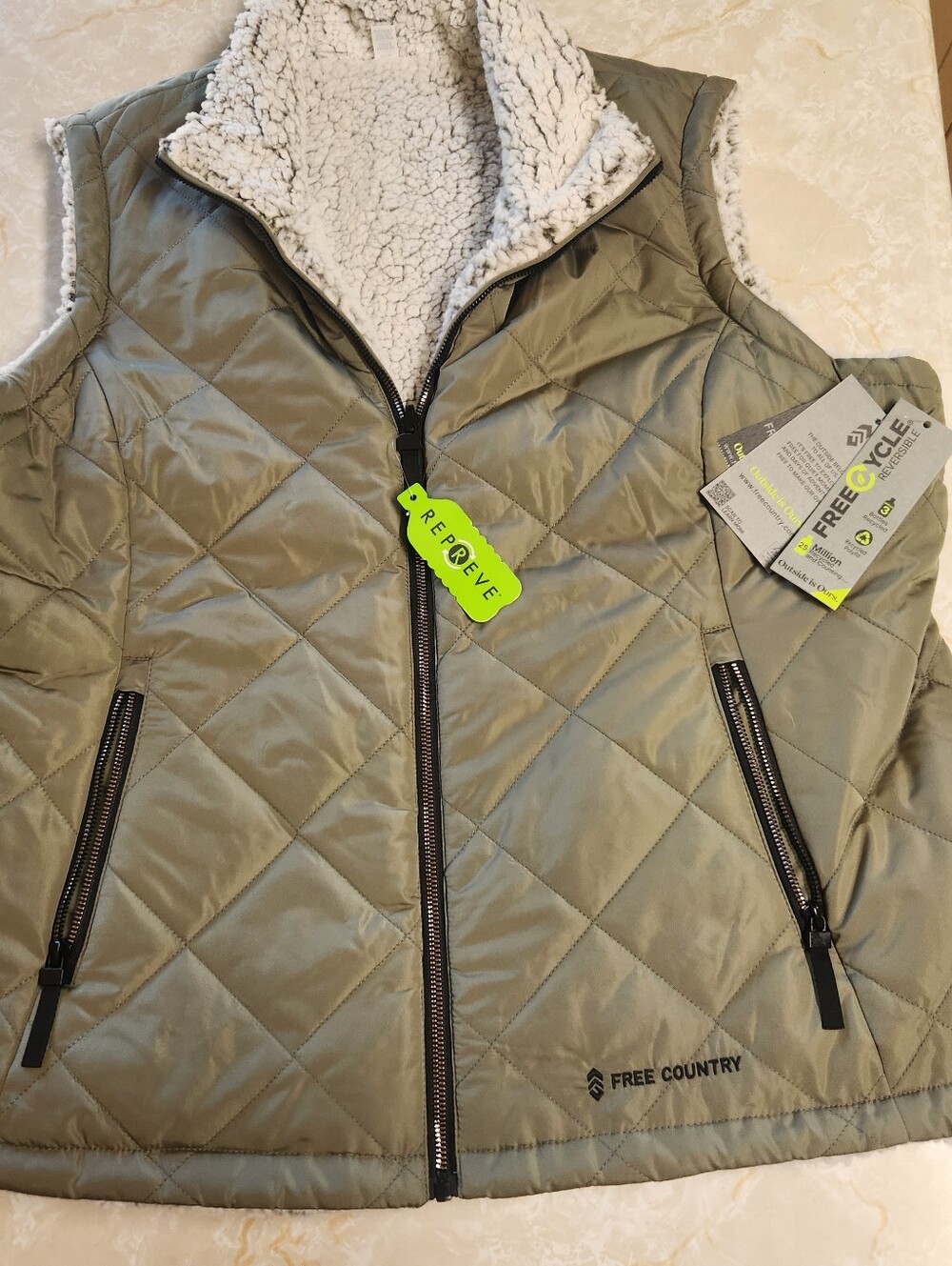 New Reversible Women's Vest Green Sherpa Sz XL New Free Country